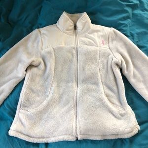 Cream Fuzzy Breast Cancer Awareness Jacket
